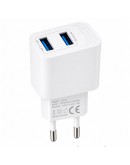 Мрежово зарядно устройство DeTech DE-59, 5V/2.4A 220V, 2 x USB, Бял - 40541