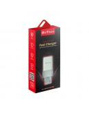 Мрежово зарядно устройство DeTech DE-60C, 20W, 1 x Type-C F, 1 x USB F, PD, QC, С кабел Type-C - Type-C, 1.0m, Бял - 40544