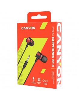 CANYON Stereo earphones with microphone, 1.2M, red