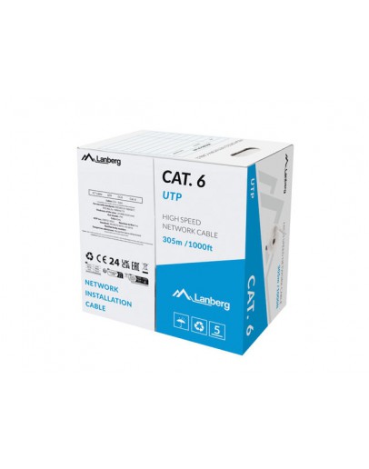 Lanberg LAN cable CAT.6 305m solid cca grey fluke 