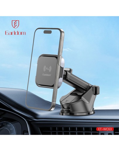 Универсална стойка за телефон, Earldom ET-WC63, Магнитна, Безжично зареждане, Черен - 17906