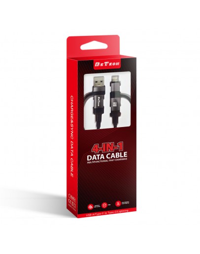 Кабел за данни DeTech DE-54UCI, 4в1 USB-Lightning/Type-C Type-C - Type-C, 1.0m, Черен - 40535