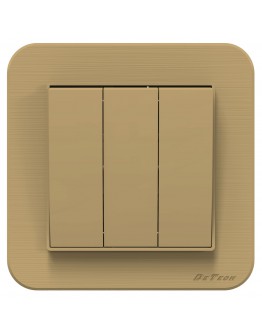 Троен електрически ключ DeTech DE-9223-03, С рамка, схема 1, 10А, 250V, За вграждане, IP20, Златист - 75045