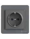 Единичен електрически контакт DeTech DE-6008-42, Шуко, За вграждане,16А, 250V, IP20, Сив - 75023