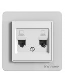 Двойна розетка за компютър DeTech DE-6008-62, RJ45, Cat5E, За вграждане, IP20, Бял - 75007