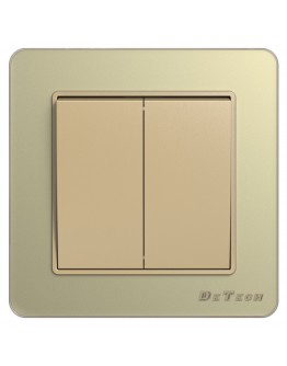 Двоен електрически ключ DeTech DE-6008-02, Схема 5, 10А, 250V, За вграждане, IP20, Златист - 75011