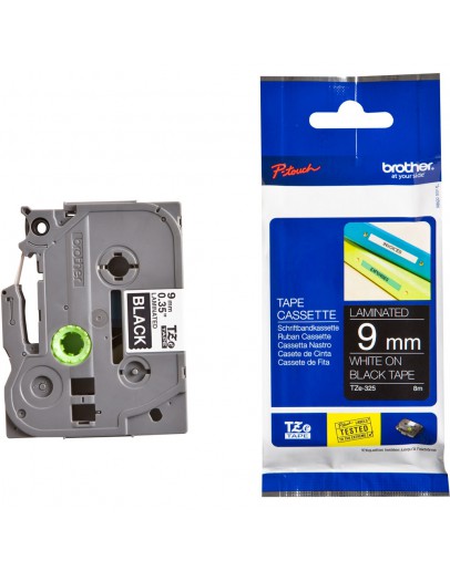 Brother TZe-325 Tape White on Black, Laminated, 9m