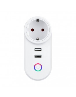 Смарт контакт No brand PST-LSPA2, 2xUSB F, 220V, 10A, Wi-Fi, Tuya Smart, Бял - 91018