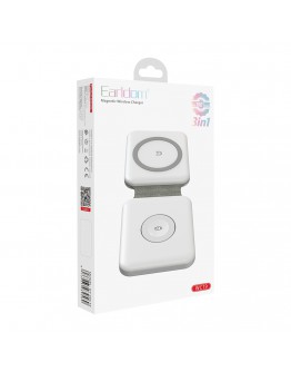 Безжично зарядно устройство Earldom ET-WC19, 2в1, Qi, Бял - 40238