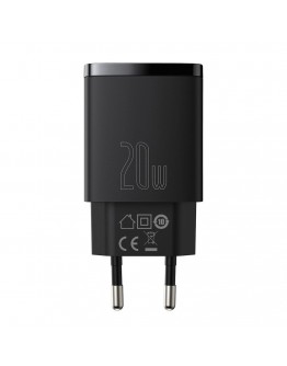 Мрежово зарядно устройство Baseus Cube Fast Charger OS, 20W, 1 x Type-C F, 1 x USB F, Черен - 40406