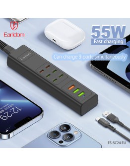 Удължител Earldom ES-SC24, 6 х USB-C, 3 x USB F, 1м., Черен - 40520
