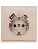 Единичен електрически контакт DeTech DE-9227-80, 1xUSB-А, 1xUSB-C, Шуко, Мат, 16А, 250V, За вграждане, IP20, Златист - 75129
