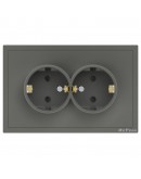 Двоен електрически контакт DeTech DE-9227-52, С рамка, Мат, Шуко, 16А, 250V, За вграждане, IP20, Сив - 75140