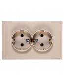 Двоен електрически контакт DeTech DE-9227-52, С рамка, Мат, Шуко, 16А, 250V, За вграждане, IP20, Златист - 75125