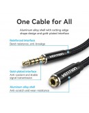 Vention Аудио Кабел Cotton Braided TRRS 3.5mm Male to 3.5mm F - 1.5m - Gold plated, Aluminum alloy - BHCBG