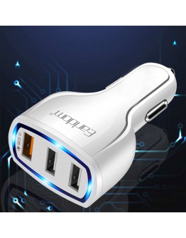Зарядно устройство за кола Earldom ES-CC13, 3xUSB, QC3.0, С Type-C кабел, Бял - 40254