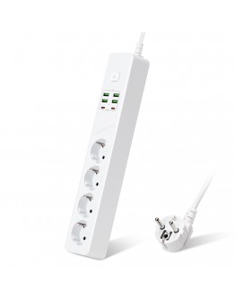 Удължител No brand, 4 гнезда, 250V, 10A, Кабел, 1.8м., 4 x USB-F, 2 x USB-C, С ключ, Бял - 17968