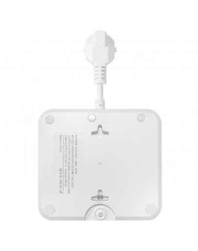 Удължител No brand, 3 гнезда, 250V, 10A, Кабел, 1.8м., 2 x USB-F, 2 x USB-C, С ключ, Бял - 17964