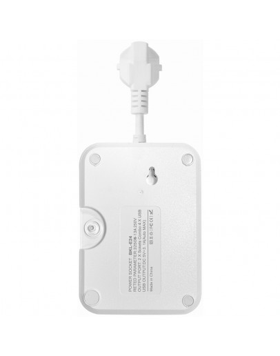 Удължител No brand, 2 гнезда, 250V, 10A, 2 x USB F, 2 x USB-C, С ключ, Бял - 17963