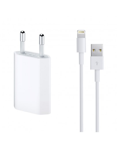 Мрежово зарядно устройство, No brand, 5V/1A 220V, + Кабел за iPhone 5/6/7, 1.0m, Бял - 14853