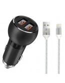 Зарядно устройство за кола LDNIO C503Q, Quick Charge 3.0, 2xUSB, С Lightning кабел (iPhone 5/6/7) - 14748