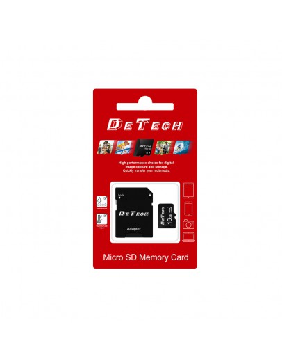 Карта памет DeTech Micro SDHC-I, 16GB, Class 10 + Адаптер - 62043