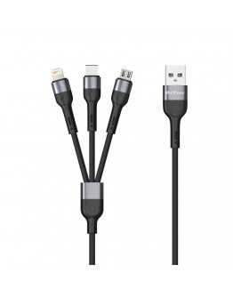 Кабел за зареждане DeTech DE-C41, 3 в 1, Micro USB, Lightning, Type-C, 1.0m, Черен - 40204