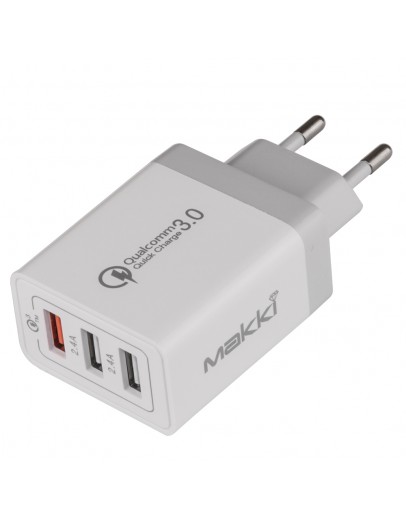 Makki бързо зарядно Fast Charger - QC3.0+2xUSB 30W White - MAKKI-QC30W3