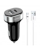 Зарядно устройство за кола Earldom ES-CC14, 1xUSB, 1xType-C, С Micro USB кабел, Черен - 40241