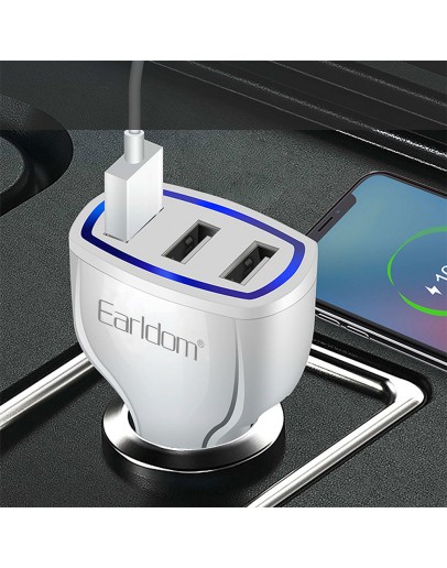 Зарядно устройство за кола Earldom ES-CC13, 3xUSB, QC3.0, С Type-C кабел, Бял - 40254