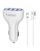 Зарядно устройство за кола Earldom ES-CC13, 3xUSB, QC3.0, С Type-C кабел, Бял - 40254