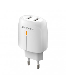 Мрежово зарядно устройство DeTech DE-32, 18W, 2 x USB F, QC, Бял - 40324