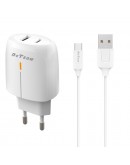 Мрежово зарядно устройство DeTech DE-31M, 20W, С Micro USB кабел, 1 x Type-C F, 1 x USB F, PD, QC, Бял - 40319