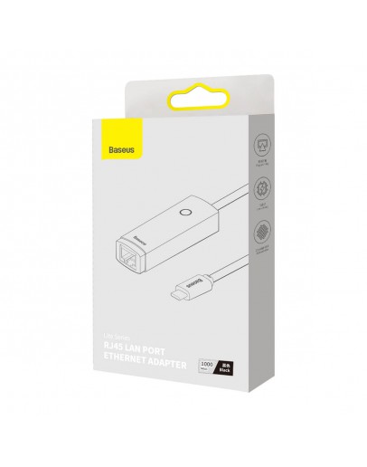 Мрежов адаптер Baseus Lite, Type-C към RJ45, 1000Mbps, Черен - 40387