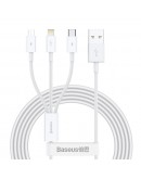 Кабел за зареждане Baseus Superior, 3 в 1, Micro USB, Lightning, Type-C, 1.0m, Бял - 40438