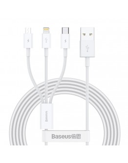 Кабел за зареждане Baseus Superior, 3 в 1, Micro USB, Lightning, Type-C, 1.0m, Бял - 40438