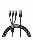 Кабел за зареждане Baseus StarSpeed, 3 в 1, Micro USB, Lightning, Type-C, 0.6m, Черен - 40439