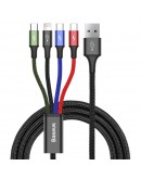 Кабел за зареждане Baseus Fast, 4 в 1, Micro USB, Lightning, 2 x Type-C, 1.2m, Черен - 40494