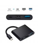 Преходник DeTech, 3в1 USB-C–HDMI+USB3.0+PD, 4K, 30Hz, Сив - 17844