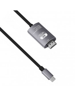 Кабел DeTech, USB-C – HDMI, 2.0m, 4K, 60Hz, С оплетка, Сив - 18394