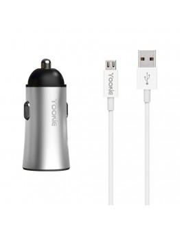 Зарядно устройство за кола Yookie PC1, 5V/2.4A, 12/24V, С Micro USB кабел, 2 x USB, Различни цветове - 40134