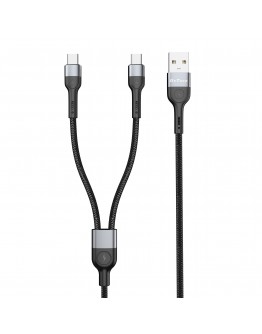 Кабел за данни DeTech DE-52UCC, 2 в 1, USB - 2хType-C, 1.0m, Черен - 40517