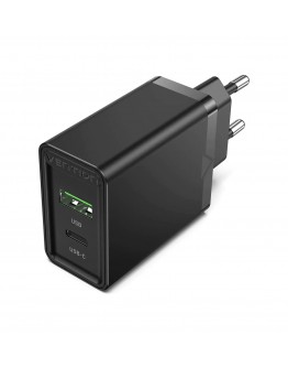 Vention бързо зарядно Fast Charger Wall - QC4.0, PD Type-C + QC3.0 USB A, 20W Black - FBBB0