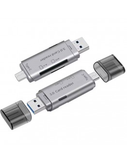 Четец за карти DeTech, USB Type-C - USB 3.0 OTG, SD, TF, сребрист - 17854