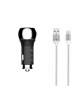 Зарядно устройство за кола LDNIO C1, 1xUSB QC3.0, 1xType-C PD, С Lightning кабел, Сив - 40077