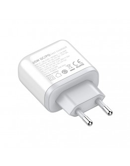 Мрежово зарядно устройство LDNIO A2526C, 45W, 1 x Type-C F, 1 x USB F, PD, QC, PPS, С PD Type-C кабел, Бял - 40287