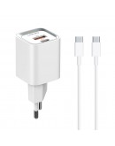 Мрежово зарядно устройство LDNIO A2318C, 20W, 1 x Type-C F, 1 x USB F, PD, QC, С PD Type-C кабел, Бял - 40292