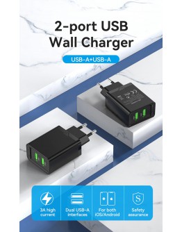 Vention бързо зарядно Fast Charger 2 x QC3.0 18W Black - FBAB0