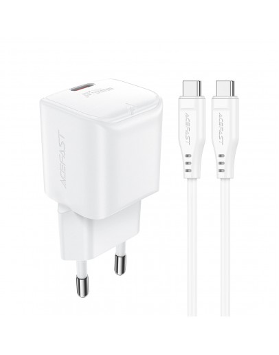 Acefast Универсално зарядно за стена Charger Wall GaN PD20W - A73 Mini with 1.2m cable - USB-C x 1, White