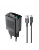 Acefast Универсално зарядно за стена Charger Wall GaN Quick Charge 18W - A90 with 1.2m cable - USB-A x 1, Black